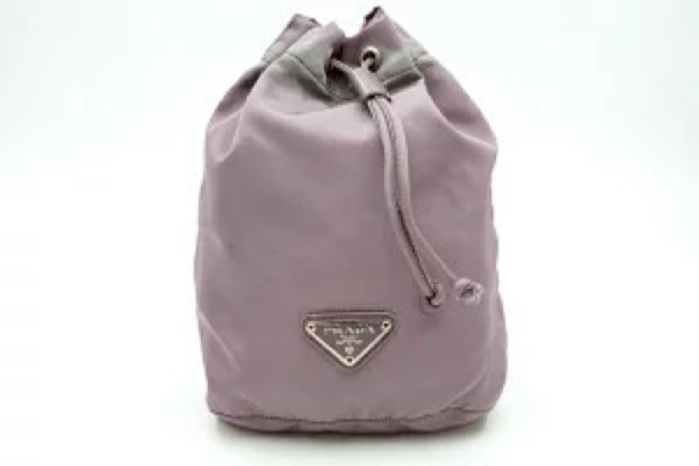 Prada Pouch Drawstring Triangle Plate Card Purple